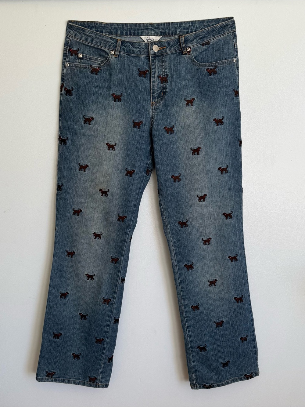Lilly Pulitzer Blue Denim Straight-Leg Jeans with Embroidered Dog Motif